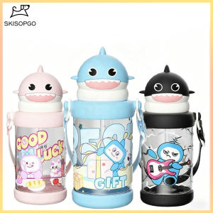 SKISOPGO Kids Water Bottle with Straw Cartoon Large Capacity Children Drinking Cup Bottol Air Kanak-Kanak