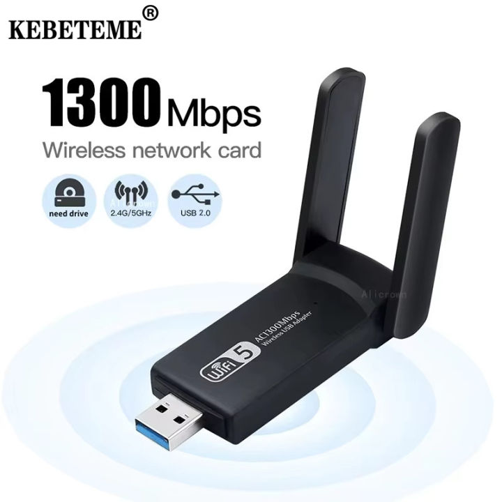 KEBETEME 1300Mbps USB WiFi Adapter Dual Band Network Adapter  WiFi Antenna Dongle For PC/Laptop Driver Free Win10/11 Lazada  PH