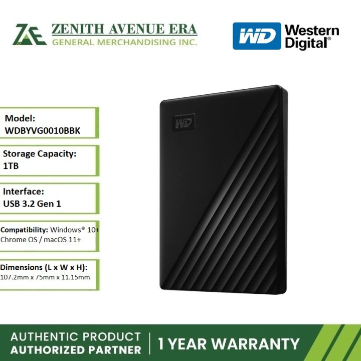 Western Digital WDBYVG0010BBK-WESN 1TB Black 3.0 Portable My-Passport ...