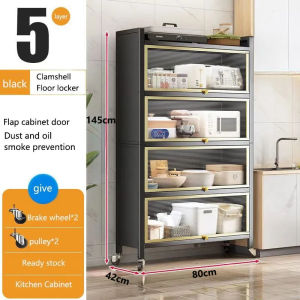 🔥Ready Stock🔥Kitchen Storage Cabinet floor-to-ceiling Multi-layer Carbon Steel Organizer Rack Grey Oven Shelf With Wheels Rak Dapur Kabinet 廚房置物架