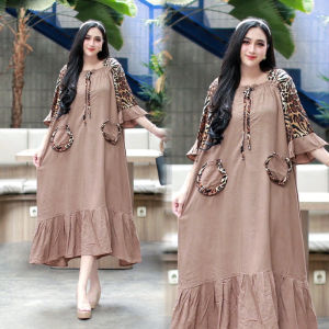 Daster Ruffle Dress Fuji Macan Simanis model Kekinian Ld 120 Busui -Bahan Rayon Tebal Lengan Lonceng