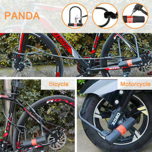 PANDA Pengaman sepeda gembok Sepeda anti maling Gembok kunci pengaman sepeda motor helm Gembok sepeda Pengunci sepeda Kunci sepeda bentuk tali Motor Pagar Rumah Bike Lock U-Lock with Cable [Stok&Pengiriman Cepat]