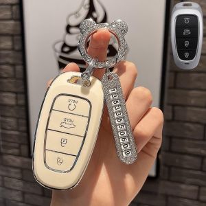 Ốp Chìa Khóa TPU Bảo Vệ Chìa Khóa Mạ Nhựa Huyndai Santafe Tucson 4 Nút Trắng Bạc 2021-2022-2023 otofunmoclan