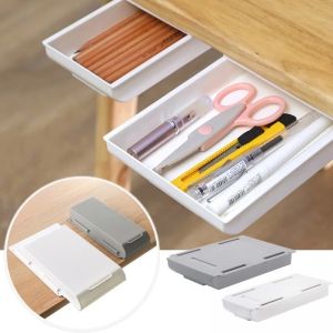 Self Stick Pencil Tray Under Desk Drawer Storage Box Hidden Stationery Organizer Stand For Pens Office Home Storage Organizer