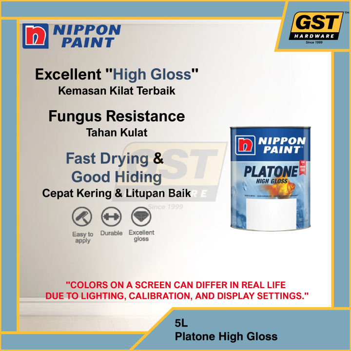 5L Nippon Paint Platone High Gloss Wood and Metal Paint Cat Rumah Kayu ...