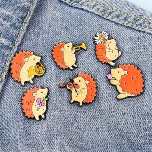 TIMIA Jewelry Girl Gift For Kids Violin French Horn Tuba Baking Paint Cartoon Hedgehog Brooch Musician Audience Pin Enamel Badge Backpack Decoration