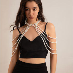 Elegant Pearl Body Chain Shoulder Necklace Bra Decor Fashion Hanging Jewelry for Women Wedding Prom Theme Party Beach Outfit Gift