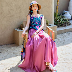 ELF TRIBE Đầm Không Tay Đầm Hai Dây Áo Vest Thêu Thời Trang Mới Cho Nữ