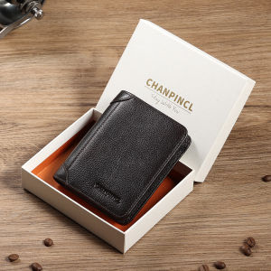 CHANPINCL Mens Antique Finish Leather Short Tri-Fold Wallet – Retro Classic RFID Blocking & Gift Box