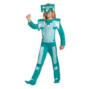 New Carton Minecrafts zombie Costume Blue Armor Classic Kids Cosplay suit for Halloween Role Play Dress Set