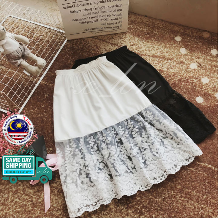 XLON-Lace Underskirt Petticoat Slip Inner Wear Skirt Extender Extension  Embellishment Kain Dalam