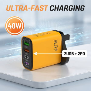 【UK PLUG】40W Ultra-Fast Charging Charger Adapter 2USB + 2PD Ports Fast Charge Kepala Pengecas Telefon Pintar Universal 4-Port Charging