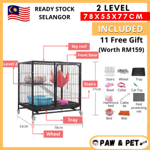 Malaysia ready Stock 4 LEVEL XL PET CAGE (95 X 65 X 150 CM) CAT CAGE SANGKAR KUCING SQUARE PIPE CAT HOUSE SLEEP FENCE
