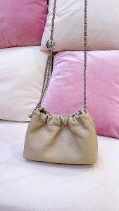 Genuine leather cloud bag 2026 New small gold ball chain womens bag simple pleated square shoulder crossbody bag trendy