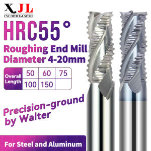 XJL Roughing Carbide End Mill 4 Flute Rough Milling Cutter HRC55 For Aluminum And Steel 50L 75L 100L 150L CNC Cutting Tool