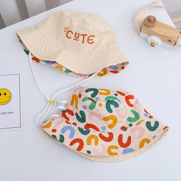 Korean Double Sided Wide Brim Bucket Hat For Baby Boys Girls Summer Sun Hat  Infant Toddler and Kids Fishman Caps UPF 50+Adjustable