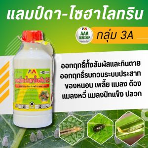 แลมป์ดา-ไซฮาโลทริน ป้องกันกำจัด เพลี้ยอ่อน เพลี้ยไฟ เพลี้ยจักจั่น แมลงหวี่ขาว ด้วงหมัดกระโดด กำจัด แมลงหร่า หนอนแดงหนอนกอสีครีม หนอนห่อใบข้าว หนอนกัดใบข้าว หนอนใยผัก หนอนกระทู้หอม หนอนคืบ หนอนกินใบและดอก หนอนเจาะฝัก หนอนม้วนใบ หนอนเจาะสมอ และหนอนผีเสื้อ