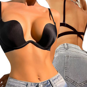 MOMO Seamless Bra Backless Invisible Plunge Deep V Low Cut Push Up Back Bra Push Up Gather Plunge Bras