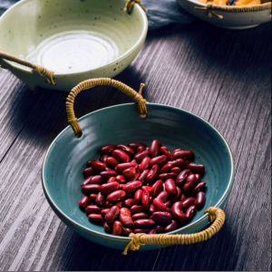 OMK Handmade vintage style rough pottery 7 inch Deep Plate with Handle Ceramic Salad Bowl 200ML