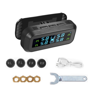 Wireless Tire Pressure Monitoring System (TPMS) for Small Size 4-tire VehiclesInclude 4 SensorsUSB Solar Power
