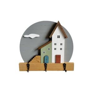 VBBN Round Shape Wooden Wall Hook Multi Hook Nordic Style Coat Rack Pastoral Style No Punching Entrance Key Rack Porch Use