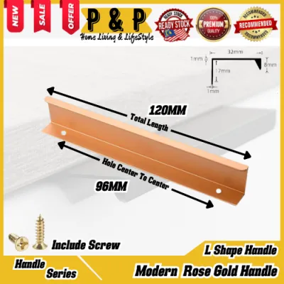 L Handle (Black / Gold / Rose Gold) European Style Modern Knob Pull Door Drawer Cabinet Wardrobe Furniture Handle