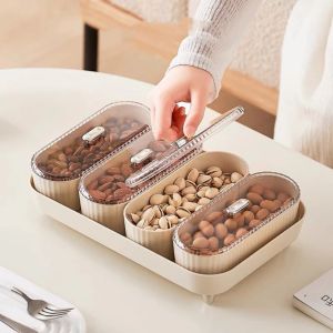 Khay Để Bàn Đựng Trái Cây Khô Bánh Kẹo Trong Suốt Có Nắp Đậy Phong Cách Bắc Âu