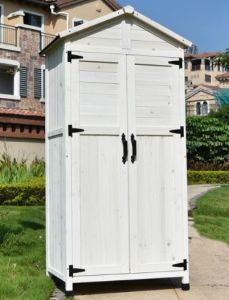 ✅Ready Stock✅ Outdoor Solid Wood Storage Cabinet Garden Tool Plant Rack Pot White Putih Kabinet Pasu Balcony Taman Luar