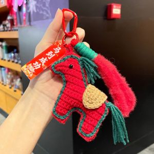 DUENDE Cartoon Pony Keychain Knitting Wool Handmade Year Horse Pendant Backpack Charm Traditional Mobile Phone Chain New Year Gift