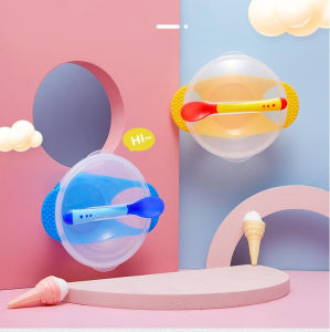 Pulchra ชามจุกดูดสำหรับเด็กทารกพร้อมชามพลาสติกถุงถ้วยฝึกช้อนบอกอุณหภูมิบอบบาง