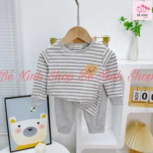 [Deal Ngon] Đồ Bộ Thu Đông Dài Tay Cho Bé Trai Bé Gái 8-18kg Bộ Quần Áo Len Tăm Tay Dài Cho Bé Trai Gái SỌC GẤU THỎ Bé_Xinh_Shop