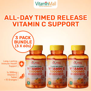 TRIPLE PACK - Nutri Botanics Vitamin C 1000mg Time Release Tablet with Rose Hip - Support Immune Health for Cold Relief General Wellbeing