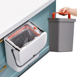 2 in 1 Kitchen Trash Can & Slide Lid Under Sink Garbage Can 2.4 Gal Waste Bins & Inner BarrelPortable Hang Trash Bin with Sticky Hook & Scraper