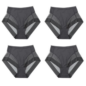 KUCHAR กางเกงใน S-3XL ตาข่ายไร้รอยต่อสำหรับผู้หญิง4ชิ้นCelana Dalam Bahan Sutra น้ำแข็งกางเกงระบายอากาศได้ควบคุมหน้าท้องยกกระชับสัดส่วนทำจากผ้าฝ้าย
