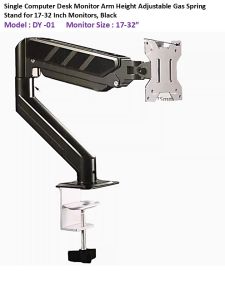 Single Computer Desk Monitor Arm Height Adjustable Gas Spring Stand for 17-32 Inch Monitors Black SG Ready Stock