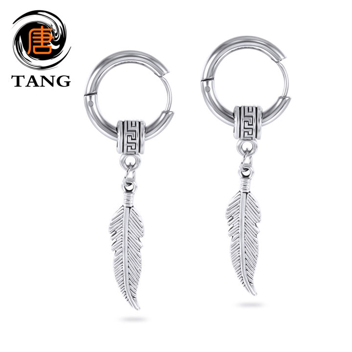 Qingwen Feather titanium steel earrings for men set ear piercing Stainless  steel earrings cool hypoallergenic iareng for men kpop round airing hikaw 