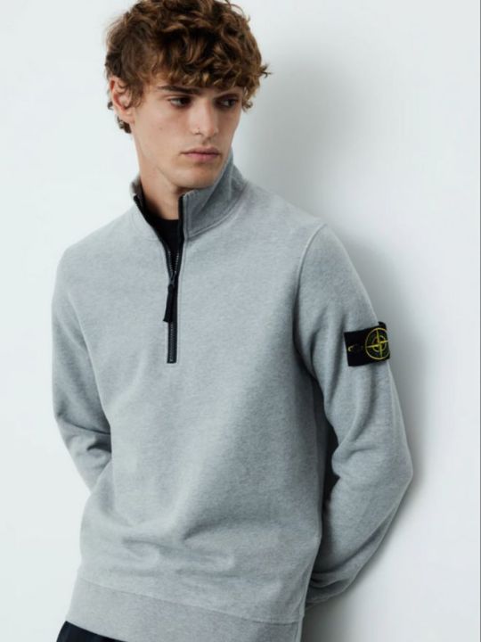Sweatshirt Stone Island High Neck Half Zip Abu Misty Pria Wanita