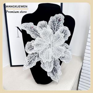 [COD] Sequin Beaded Flower Collar Applique White Lace Embroidered Patch Corsage DIY Decorative Wedding Dress Clothing Accessories