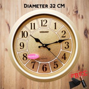 Jam Dinding Kamar Kantor Mesin Sweep Silent Tidak Berisik Mewah Besar Original 32cm Diamond 321-4