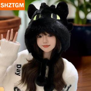 [COD] SHZTGM หมวกกำมะหยี่แบบไม่มีฟันลายการ์ตูนน่ารักสำหรับฤดูหนาวอบอุ่นและเย็นพร้อมที่ปิดหูกันหนาวผ้ากำมะหยี่หนาสำหรับขี่จักรยาน