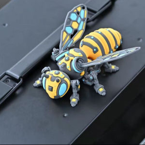 Purrhappy 3d Printed Mechanical Bee Figure Movable Joints Detachable Wings Resin Display Toy Cyberpunk Desk Decor Rumah Tangga