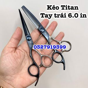 TITAN Kéo cắt tóc tay trái cao cấp Nhật 6.0 in - Thép S440C độ cứng 62HRC - Kéo cắt tóc chuyên dụng - Kéo tỉa tóc - Tặng kèm bao da