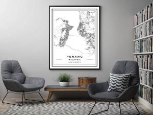 Modern PENANG Map Malaysia Map Print Art Poster Map Art Poster city street road map