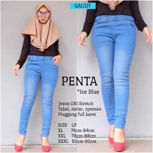 Celana Jeans Wanita Jumbo - Pinggang Karet - Denim Street Melar - Foto Realpick