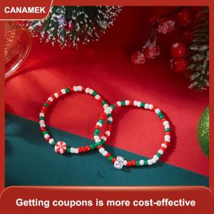 【CANAMEK】 Giáng Sinh Đầy Màu Sắc Hạt Đa Yếu Tố Vòng Đeo Tay Cho Phụ Nữ Santa Claus Bông Tuyết Cây Vòng Đeo Tay Đảng Đồ Trang Sức