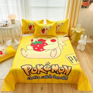 Dansunreve Pikachu Flat Bed Sheet Cartoon Design Single/Queen/King Flatsheet Mattress Protector