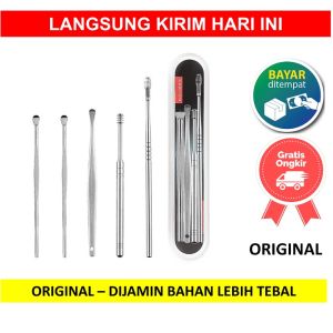 Stainless Steel Earwax Alat Korek Kuping Telinga Pembersih kotoran Ear Wax Besi Set 5 pc pcs 5pc 5pcs Perawatan Peralatan Isi