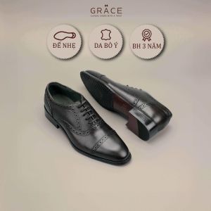 Giày Tây Da Đế Nhẹ BIG SIZE ( 37 - 44 ) Grace Saigon Oxford 163 Màu Đen Da Bò Êm Ái