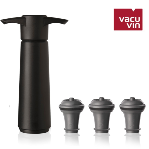 The Original Vacu Vin Wine Saver with 3 Vacuum Stoppers – Black