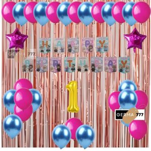 Paket Set Pesta Dekorasi Banner Happy Birthday Labubu Balon Latex Pink Biru Muda Ulang Tahun Anak